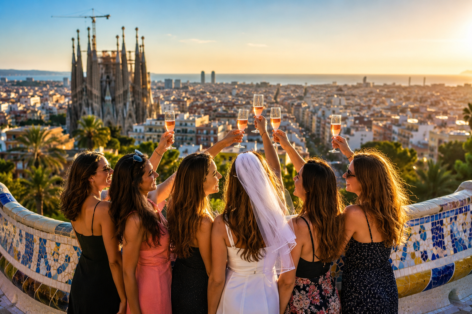 Celebrating in Barcelona's sunset glow